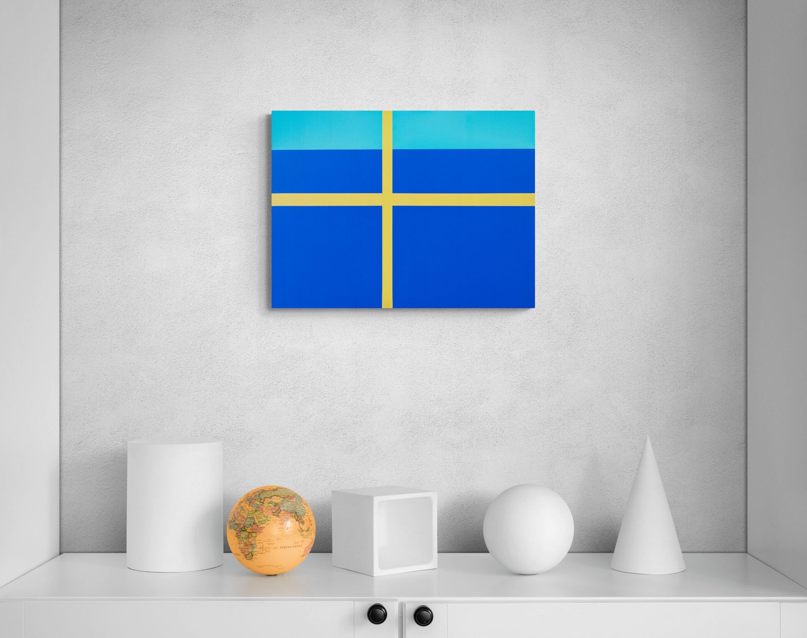 Small-scale abstract artwork of a window scene