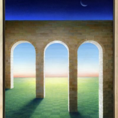 The Sequence of Life (surreal landscape with aqueduct and moon)
